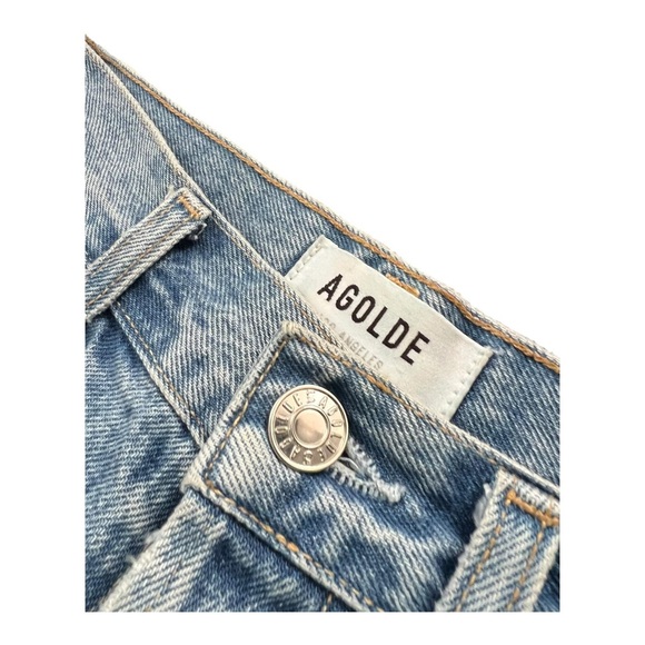 Agolde 90’s Jean Distressed Mid Rise Women’s Size 24X28 Light Blue Frayed Cotton - Picture 4 of 13
